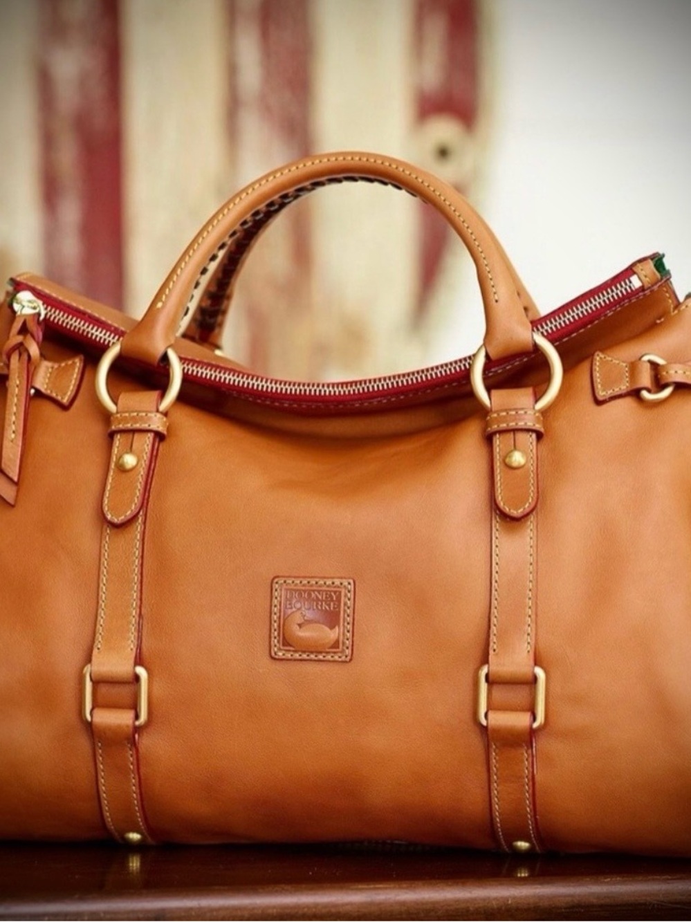 Dooney & Bourke Cognac Leather Satchel with Gold Hardware - Picture 2 of 13